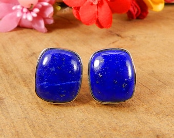 Natural Lapis Lazuli Studs Earring, 925 Sterling Silver, September Birthstone, Blue Gemstone Earring, Anniversary Earring, Gift For Her