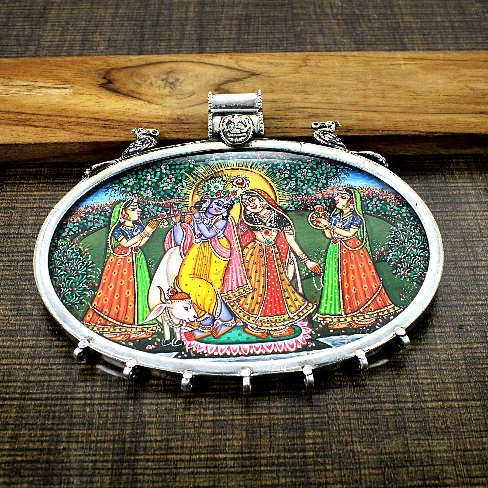 Radha Krishna God Pendant 925 Sterling Silver Glass Frame Etsy