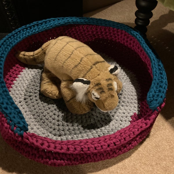 Eco recycled cotton hand crocheted pet basket bed