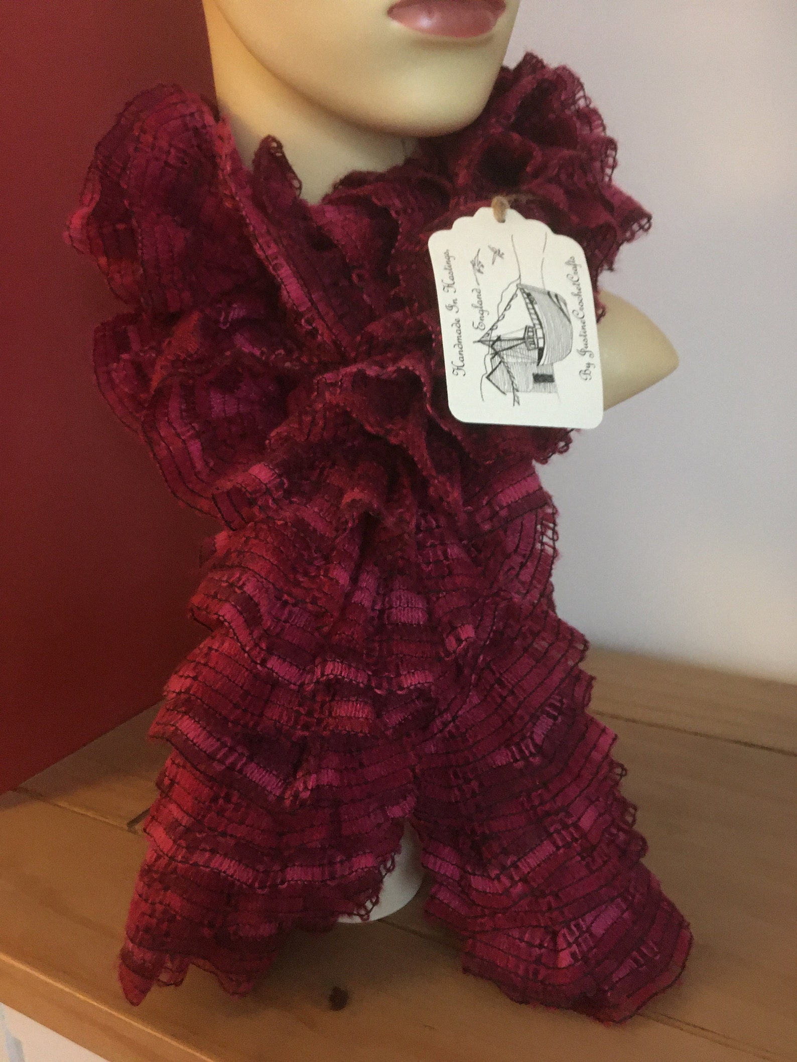 Boa scarf red scarf gift for her fancy scarf knitted | Etsy