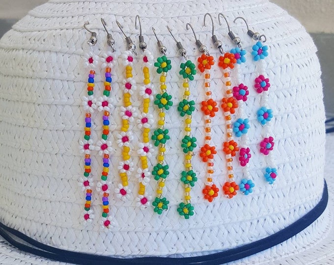 Beaded Daisy Chain Earrings flower earrings Seed Bead Etsy
