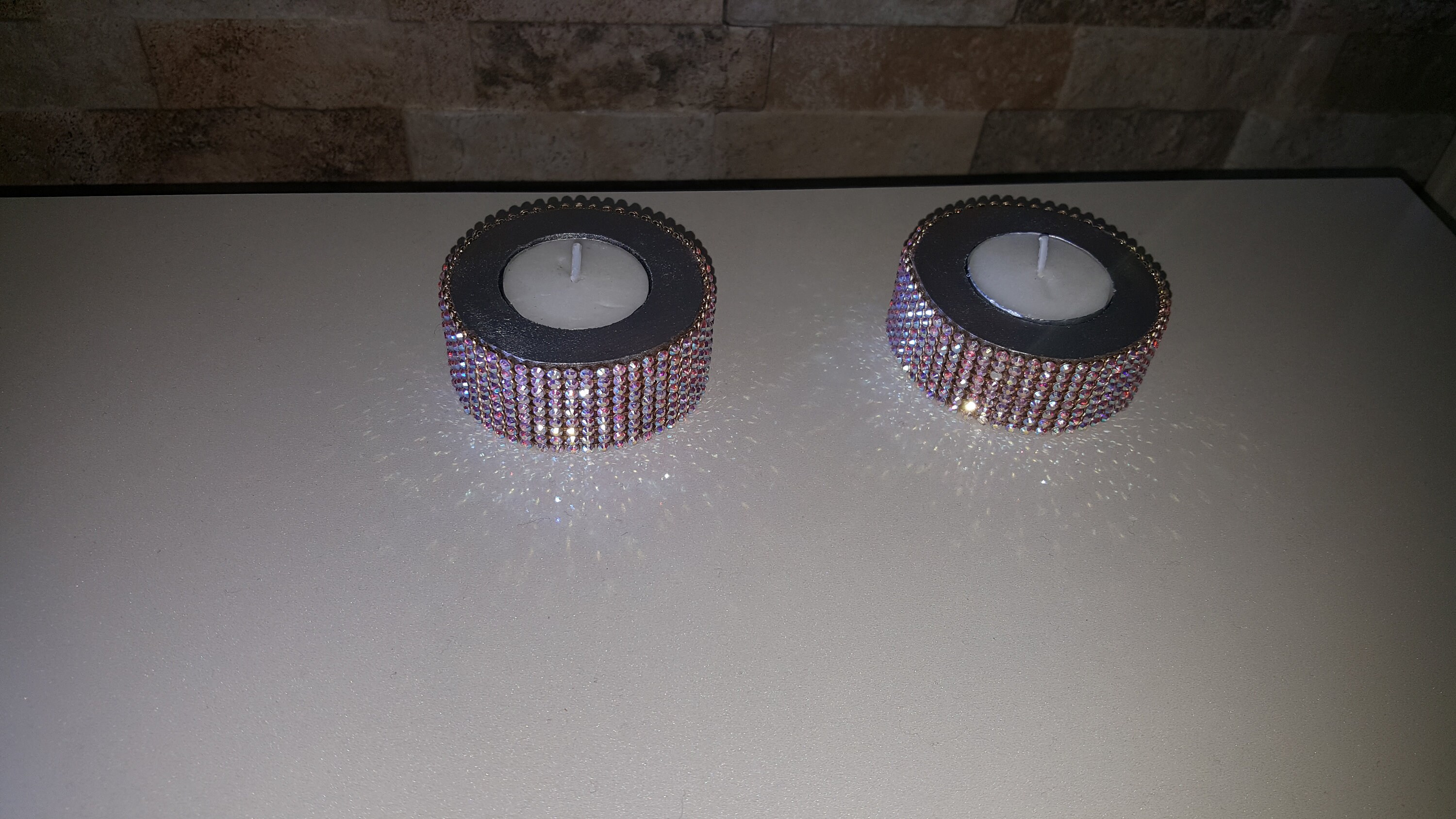 Bling candle wooden candle holder crystal candles Etsy