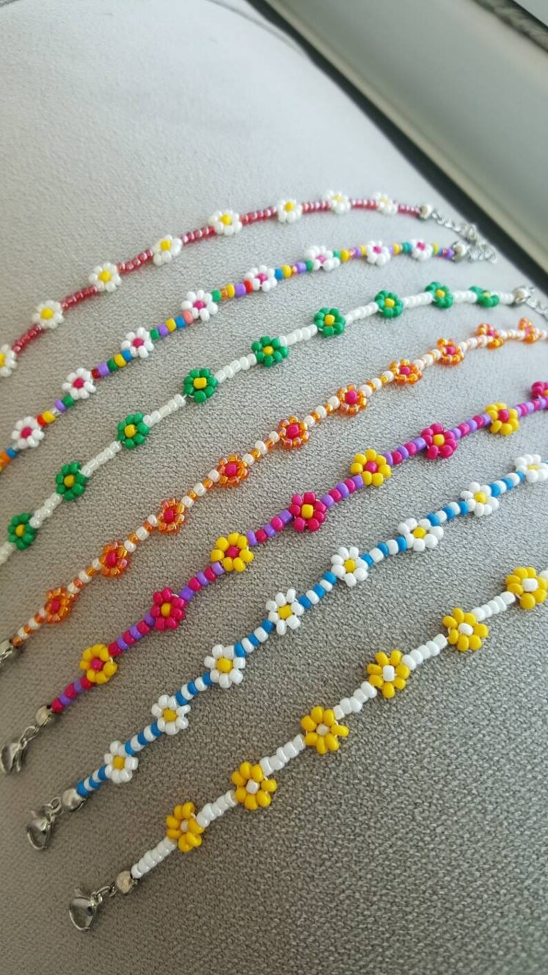 Beaded flower anklet daisy anklet for women colors seed Etsy