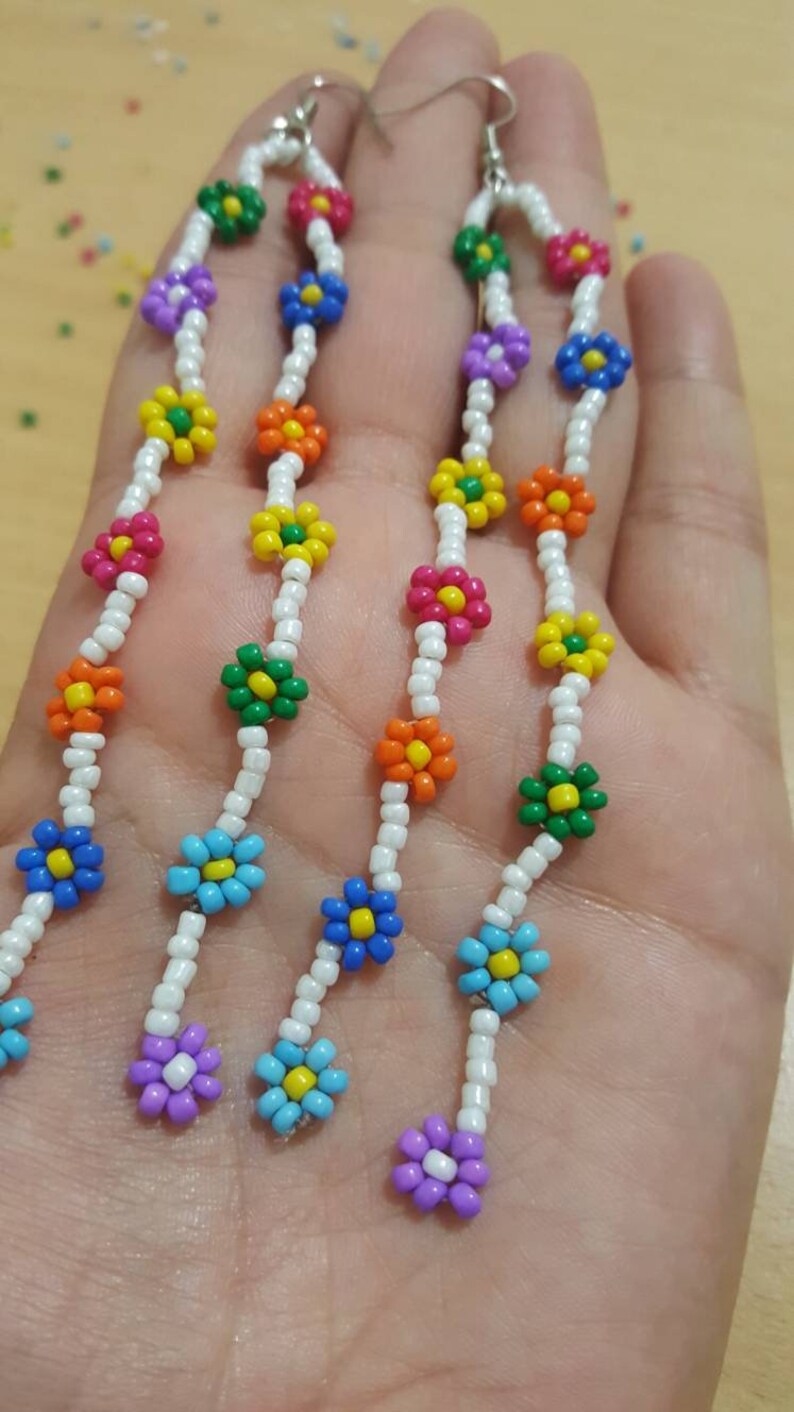 Beaded Daisy Chain Earrings flower earrings Seed Bead Etsy