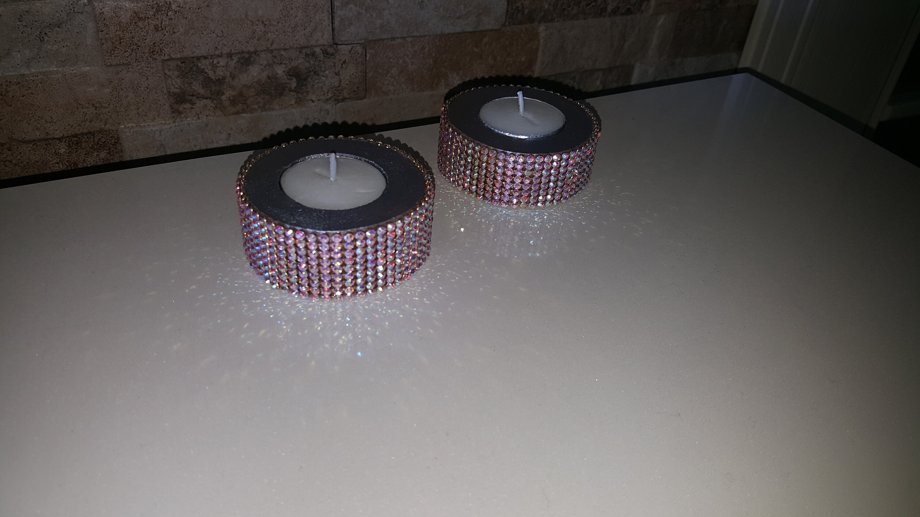 Bling candle wooden candle holder crystal candles Etsy