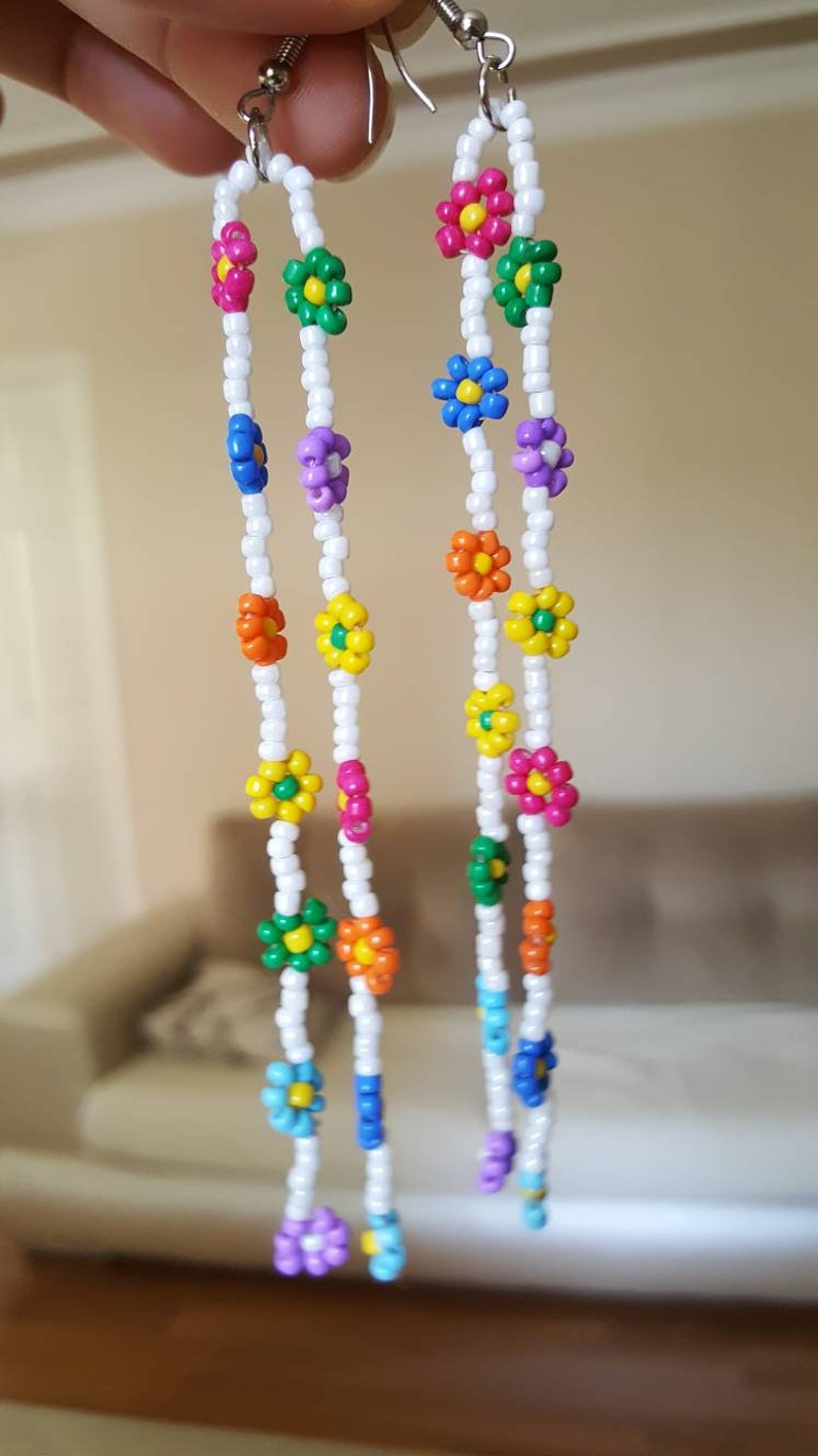 Beaded Daisy Chain Earrings flower earrings Seed Bead Etsy