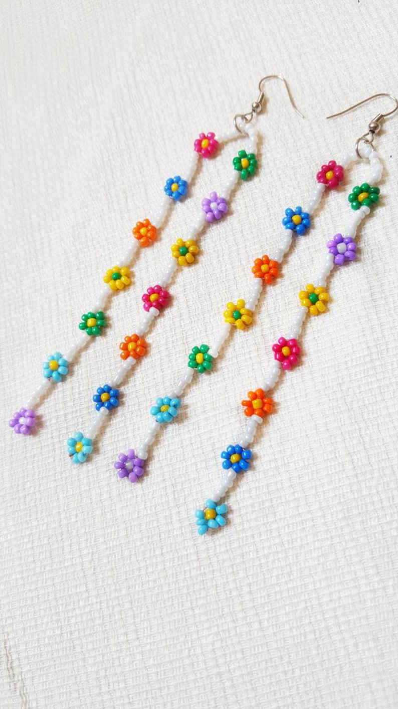 Beaded Daisy Chain Earrings flower earrings Seed Bead Etsy