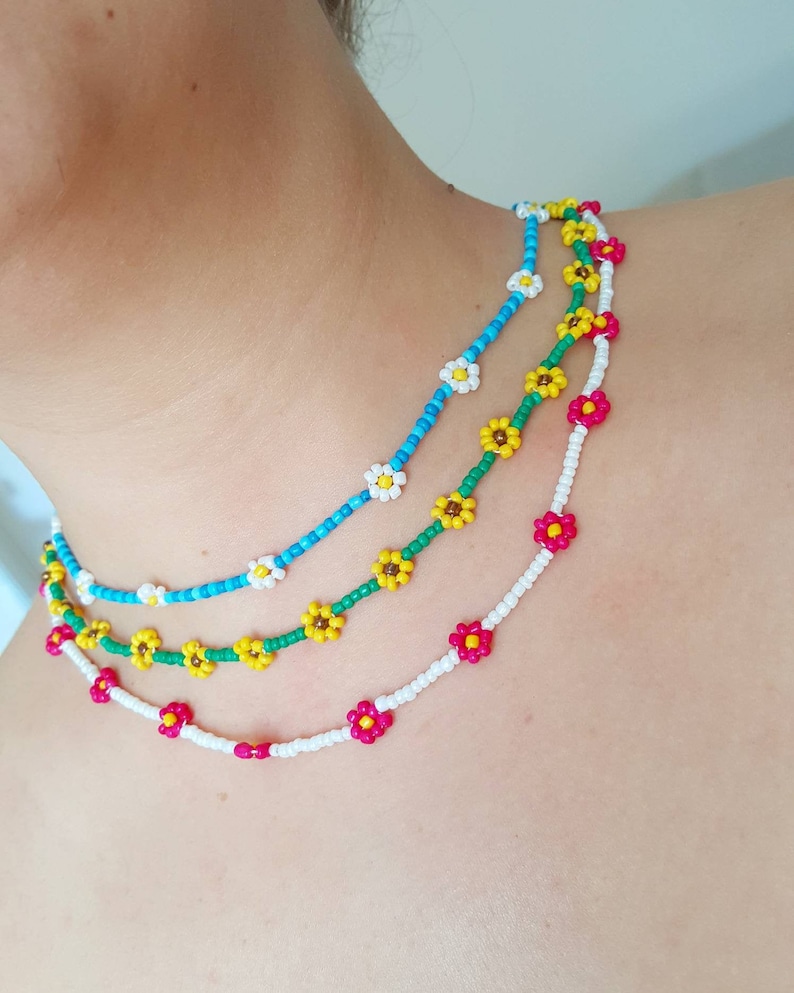 Beaded Flower Necklace Daisy Necklaces for Women Beaded Etsy