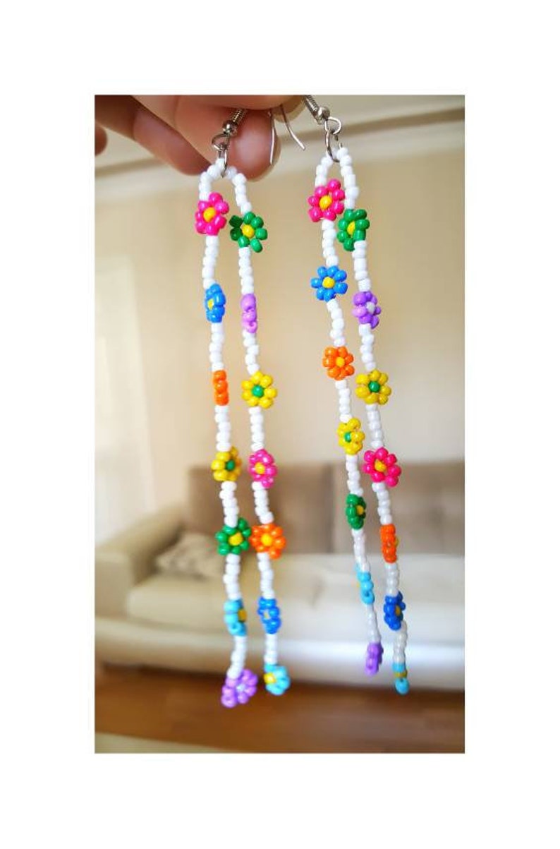 Beaded Daisy Chain Earrings flower earrings Seed Bead Etsy