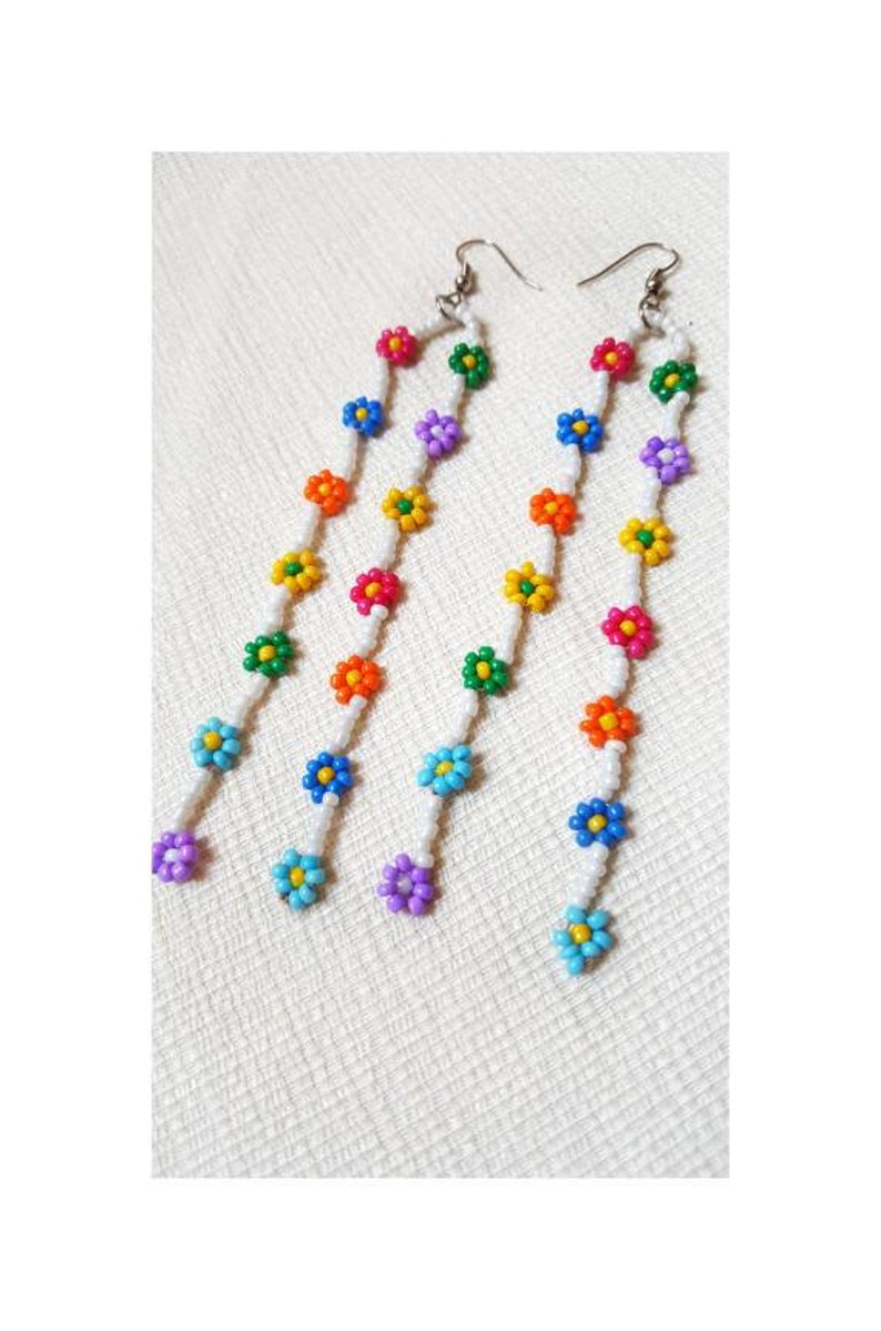 Beaded Daisy Chain Earrings flower earrings Seed Bead Etsy