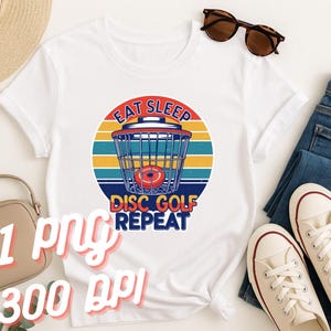 Eat Sleep Disc Golf Repeat PNG – Design rétro par sublimation