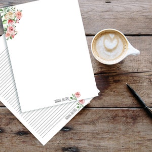 Download istantaneo. Carta intestata a righe e sfoderate a fiori. STAMPA LA TUA, carta intestata, download immediato. Jw
