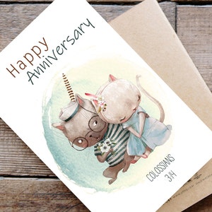 Sofort Download. Alles Gute zum Hochzeitstag, Katzen. Drucken Sie Ihre eigenen, Blanko-Karte, Sofort Download.
