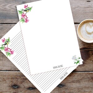 Download istantaneo. Carta intestata con fiori e uccelli ad acquerello, con e senza fodera. STAMPA IL TUO, Carta intestata, Download istantaneo. Jw