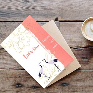Sofort Download. Love is Kind Blumen und Kran Hochzeit Glückwünsche, Karte zum Ausdrucken, eigene Karte, Karte zum Ausdrucken, Instant Download.