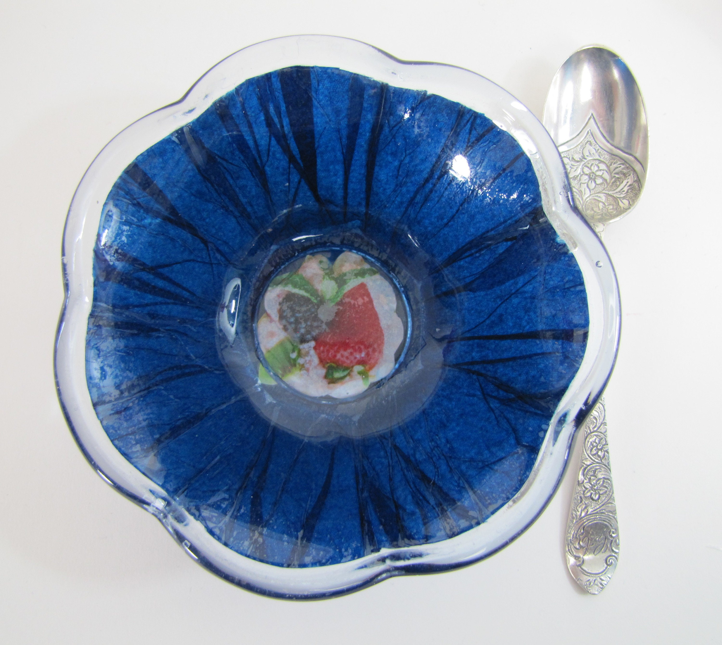 Set of 5 Small Decoupaged Pudding Bowls Decorated Glass Etsy