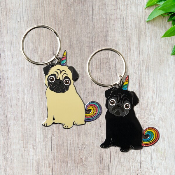 Pugicorn Keychain I Hard Enamel Pug Keychain