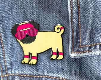80s Pug Enamel Pin |  Rad Pug Pin | Sassy Pug Gift