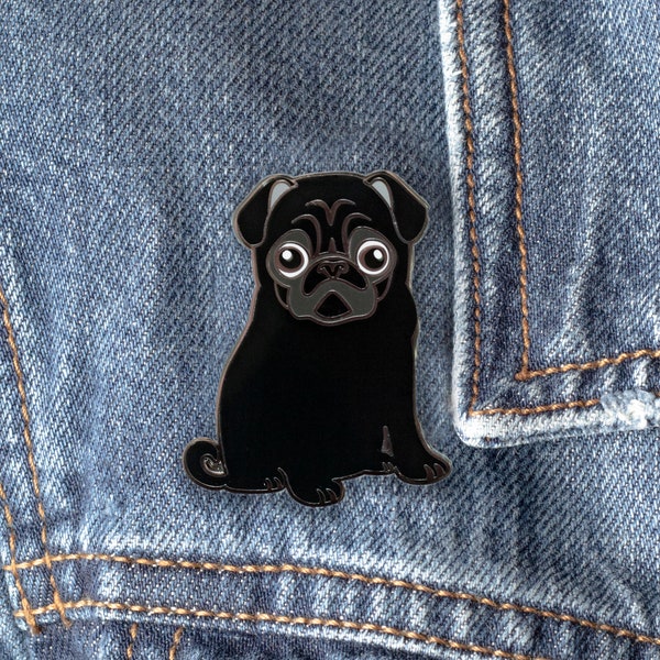 Black Pug Hard Enamel Pin |  Cute Pug Pin | Cute Pug Gift