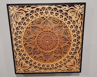 Layered Wood Mandala Wall Art: Sacred Geometry Decor (14x14)