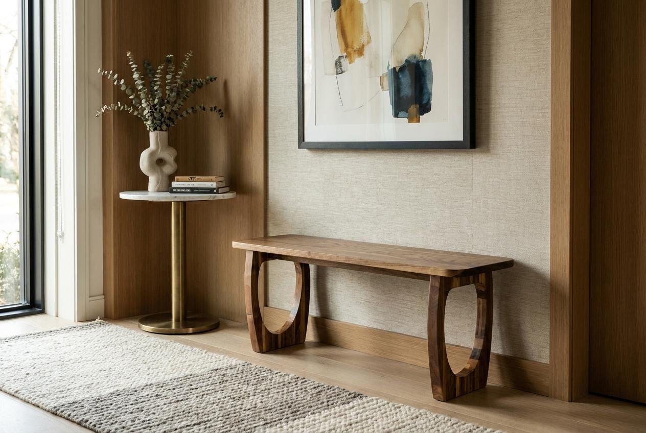 Handmade Solid Walnut Entryway Bench With Curved Legs - Etsy