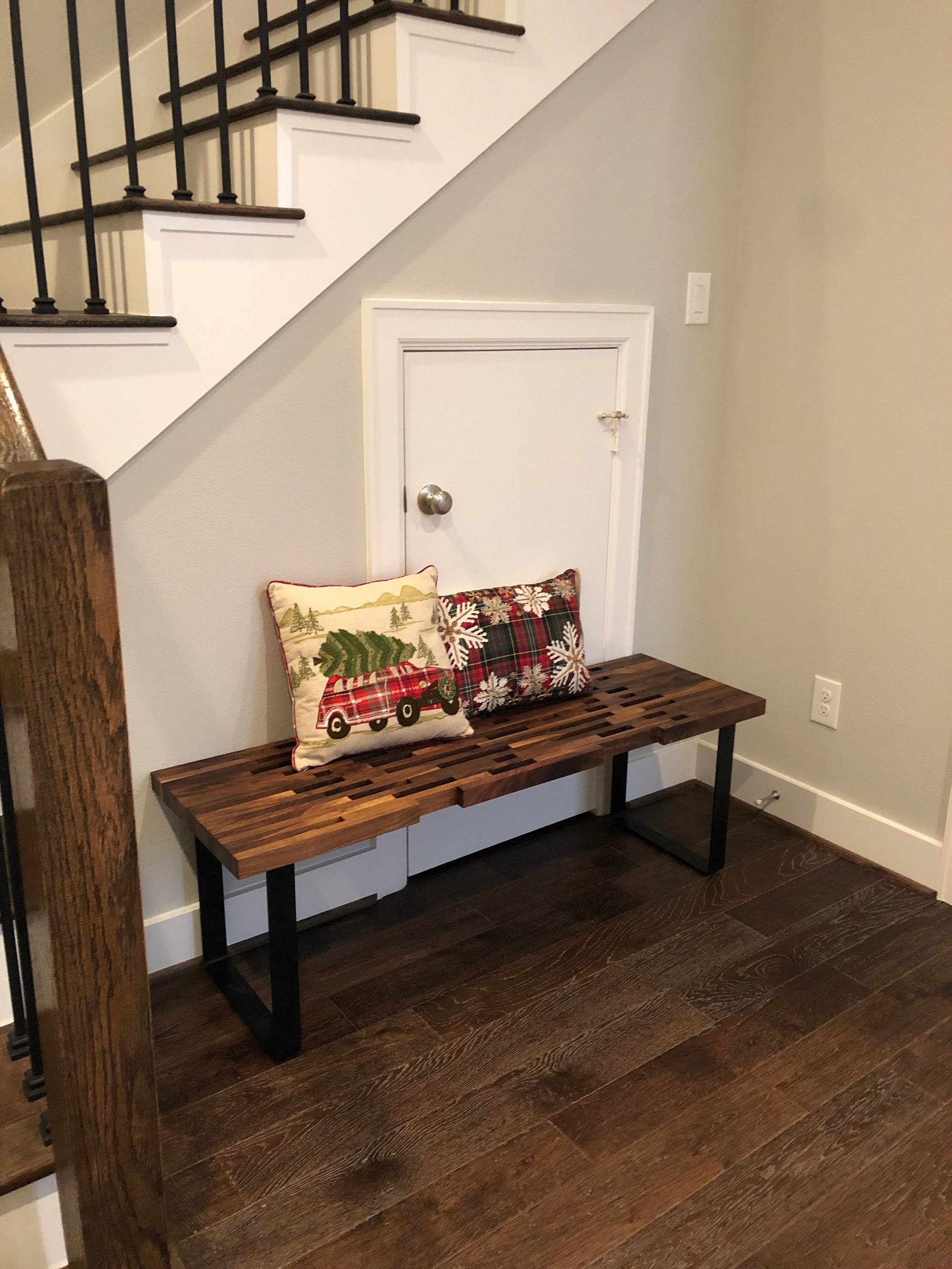 Walnut Entryway Bench Living Room Bench, Front Door Bench, Foot of Bed