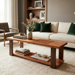 Cherry Coffee Table: Slatted Top, Walnut Legs, Recycled Wood
