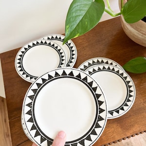 Vintage 90s black and white geometric pattern small plates - set of six