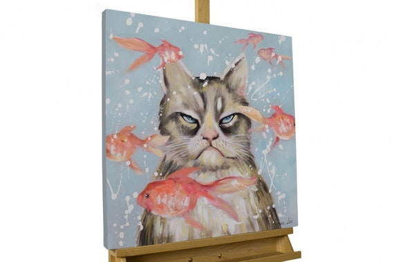 Acrylic Painting Very Crabby Cat 60 X 60 Cm