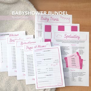 Babyshower Bundel Nederlands | Zelf printen | Meisje | 30 seconds | Papa of mama quiz | Alfabet | Babydieren