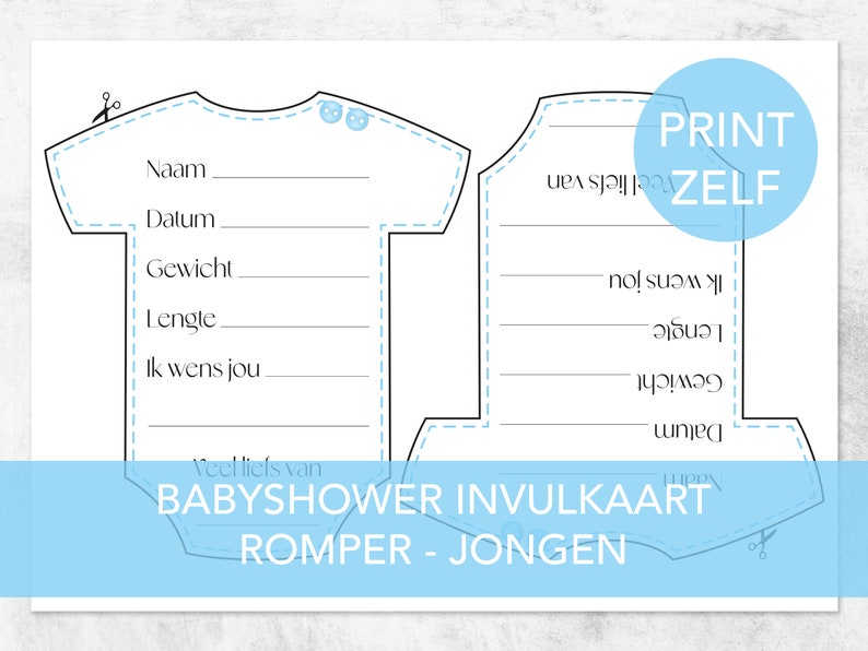 Babyshower invulkaart rompertje Zelf printen 2 stuks op A4 - Etsy Nederland