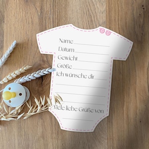 Babyparty Ausfüllkarte Strampler Deutsch |ゼルプスト・アウスドルッケン | A4判PDF 2枚 |メッチェン
