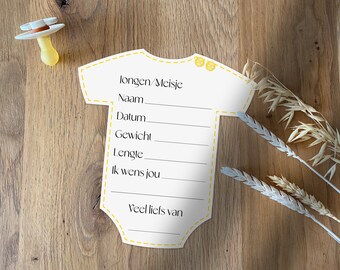 Baby shower fill-in card romper Dutch | Print yourself | 2 pieces on A4 format PDF | Boy or girl