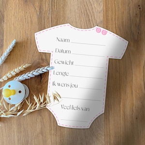 Babyshower invulkaart rompertje Nederlands | Zelf printen | 2 stuks op A4 formaat PDF | Meisje