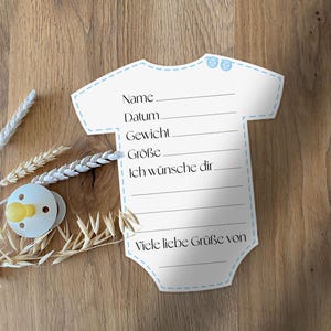 Babyparty Ausfüllkarte Strampler Deutsch |ゼルプスト・アウスドルッケン | A4判PDF 2枚 |ジュンゲ
