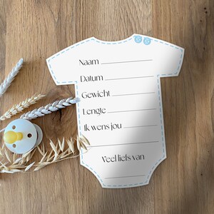 Babyshower invulkaart rompertje Nederlands | Zelf printen | 2 stuks op A4 formaat PDF | Jongen