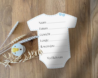 Baby shower fill-in card romper Dutch | Print yourself | 2 pieces on A4 format PDF | Boy