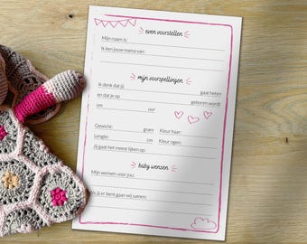 Baby shower fill-in card Dutch | Print yourself | 2 pieces on A4 format PDF | Girl