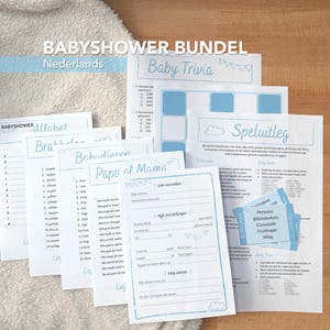 Babyshower Bundel Nederlands | Zelf printen | Jongen | 30 seconds | Papa of mama quiz | Alfabet | Babydieren