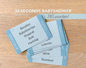 30 seconds babyshower spel Nederlands | Zelf printen | Jongen