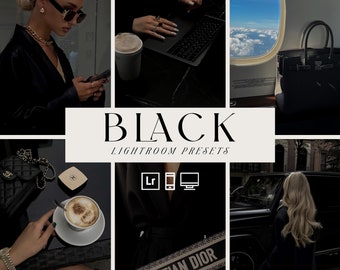 NOIR - 10 paramètres prédéfinis Lightroom pour ordinateur de bureau mobile, paramètres prédéfinis sombres, paramètres prédéfinis de luxe, influenceur, paramètres prédéfinis de film, filtres Instagram blogueurs, esthétique