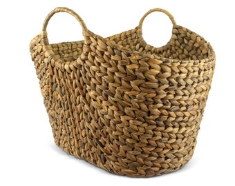 Extra Large Hand Woven Water Hyacinth Storage Basket Shelf Organizer Rectangular Wicker Baskets with Handles 19 x 15 x 12 inches