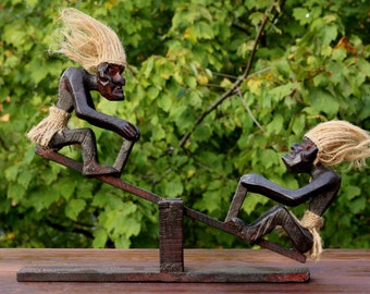 Handmade Wooden Primitive Tribal Kneeling Archer Funny Statue Sculpture Tiki Bar Handcrafted Unique Gift Decor Figurine Archery Hand Carved