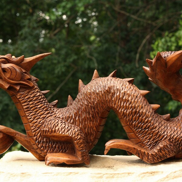 Wood Dragon Statue Etsy
