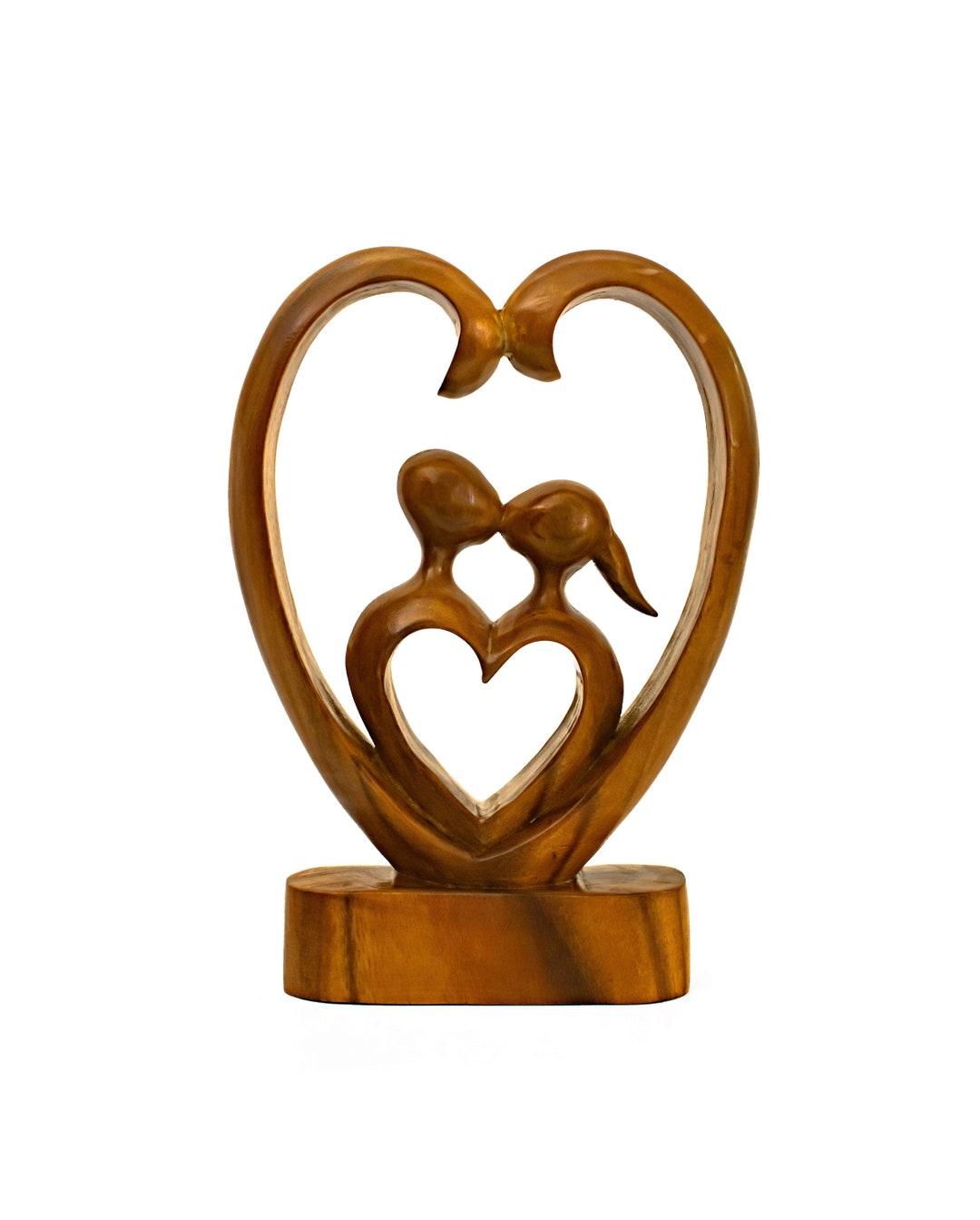 Kissing Couple Statue, Heart & Soul Wooden Heart Abstract Sculpture