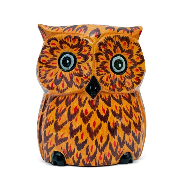 Unique Handmade Wooden Owl Cute Piggy Bank Hoot Coin Bank Statue Figurine Hand Carved Money Box Savings Wood Keepsake Kids Room Decor Gift