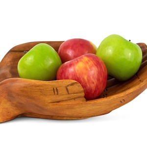 12" Wooden Hand Carved Decorative Two Hands Fruit Salad Serving Bowl Centerpiece Handmade Home Decor Gift Handcrafted Storage Wood Two Palms