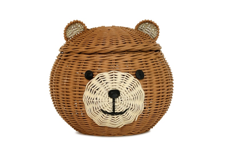 Bear Head Rattan Storage Basket With Lid Decorative Home Decor | Etsy