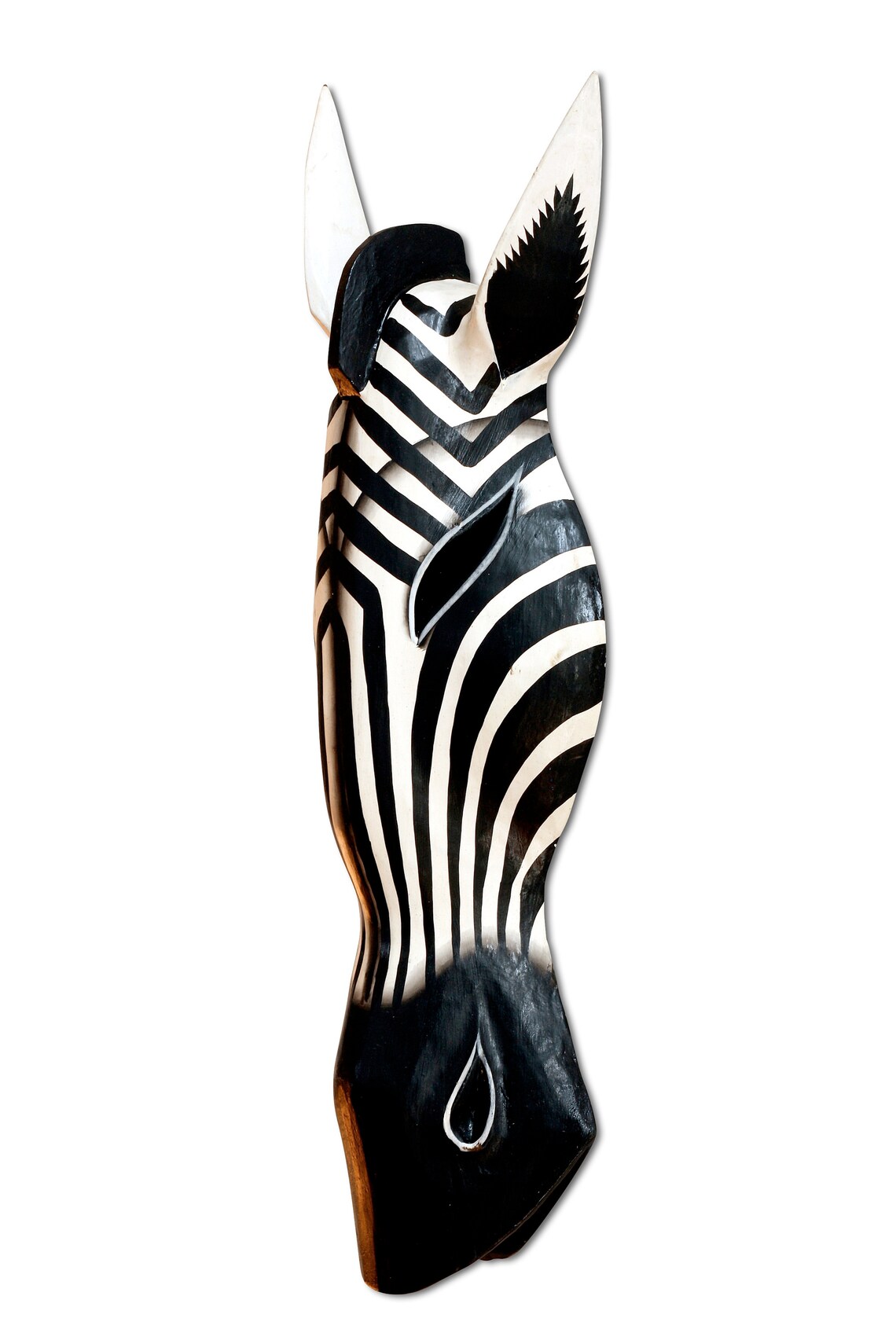 Wooden Tribal Zebra Mask Black White Stripe Hand Carved Wall Etsy