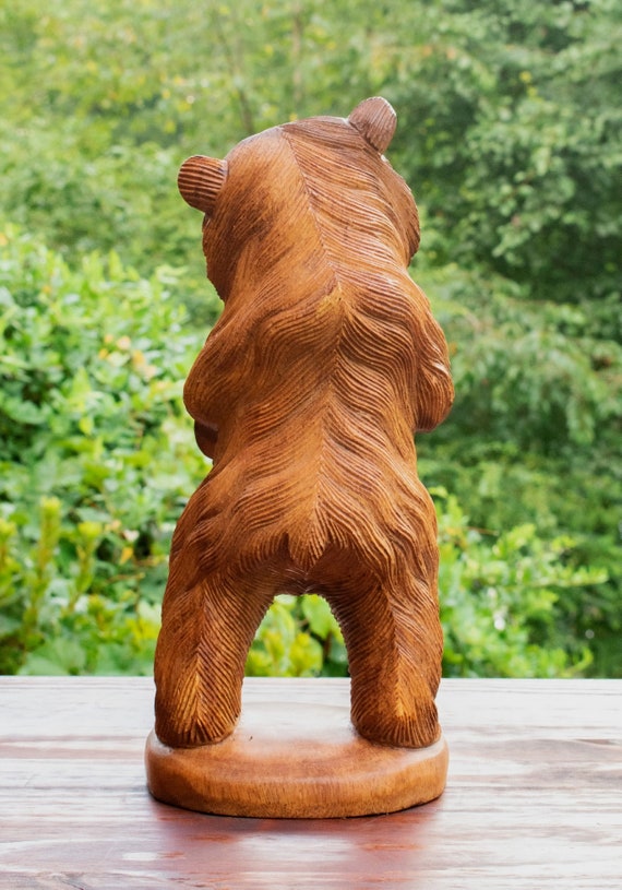 Statue d'ours grizzli sculptée à la main en bois, sculpture d'art, cabane  de lodge rustique, extérieur, intérieur, décoration d'accent, décoration -   Canada